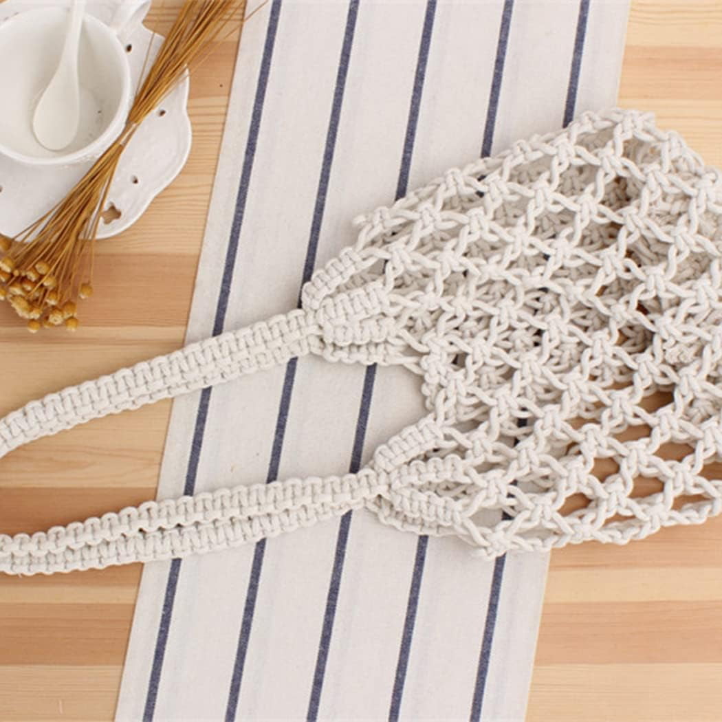 LinYooLi Summer Beach Handbag Hollow Mesh Shoulder Bag Cotton Thread Crochet Fishnet Bag Woven Bag