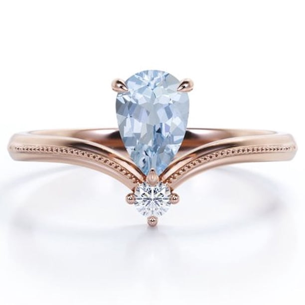 JeenMata Anillo de Compromiso Solitario de 2 Quilates Corte de Pera, Pavé de 3 Puntas, Filigrana Milgrain Art Déco, Anillo de Boda en Trío, Baño de Oro Rosa de 18 K sobre Plata