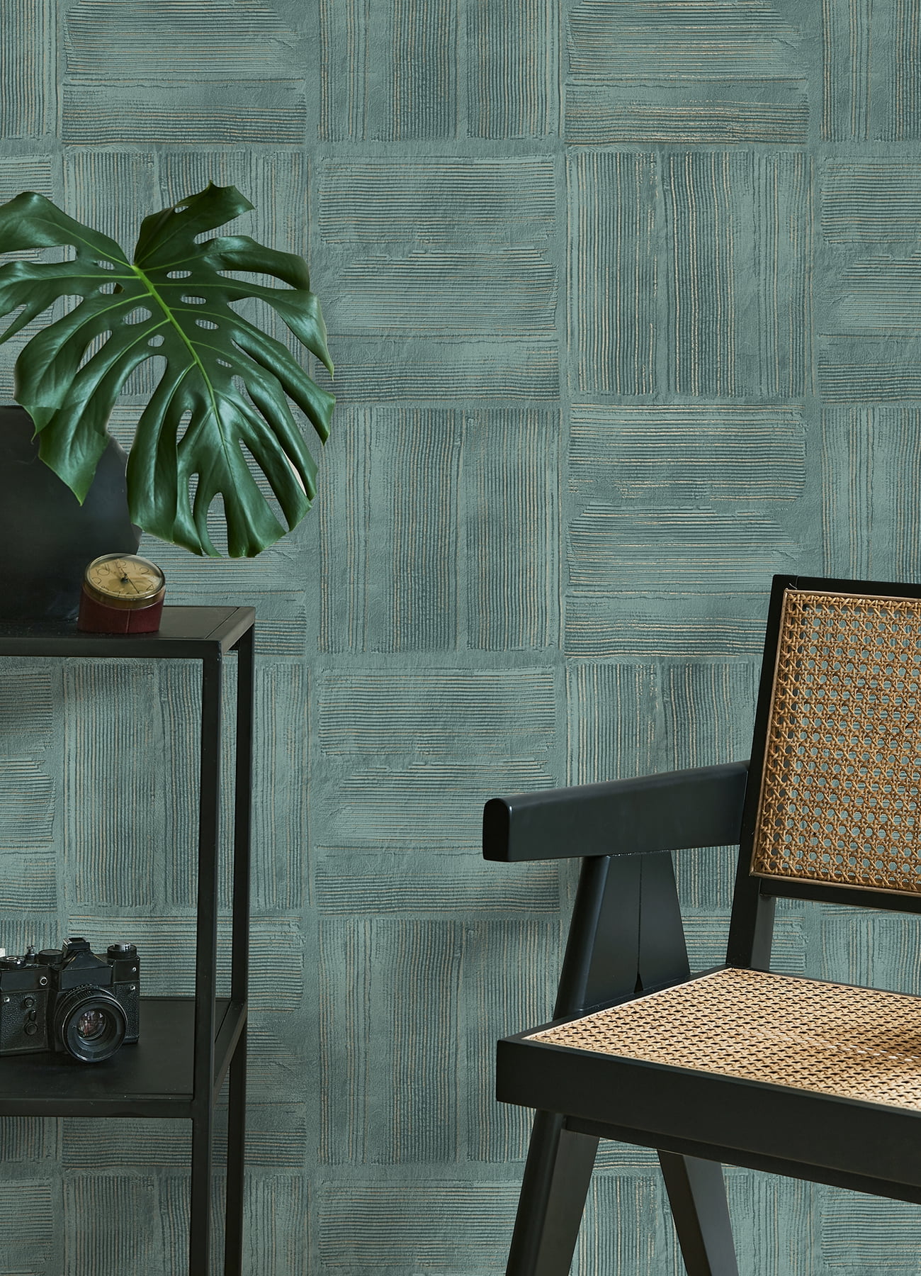Advantage Jasper Teal Block Texture Wallpaper