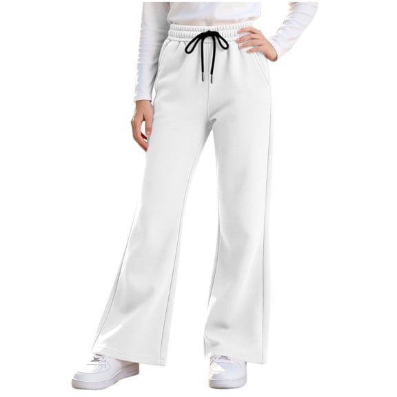 Vamor 4Y-13Y Girls Flare Sweatpants High Waisted Bell Bottom Sweatpants Elastic Waist Drawstring Pants with Pockets