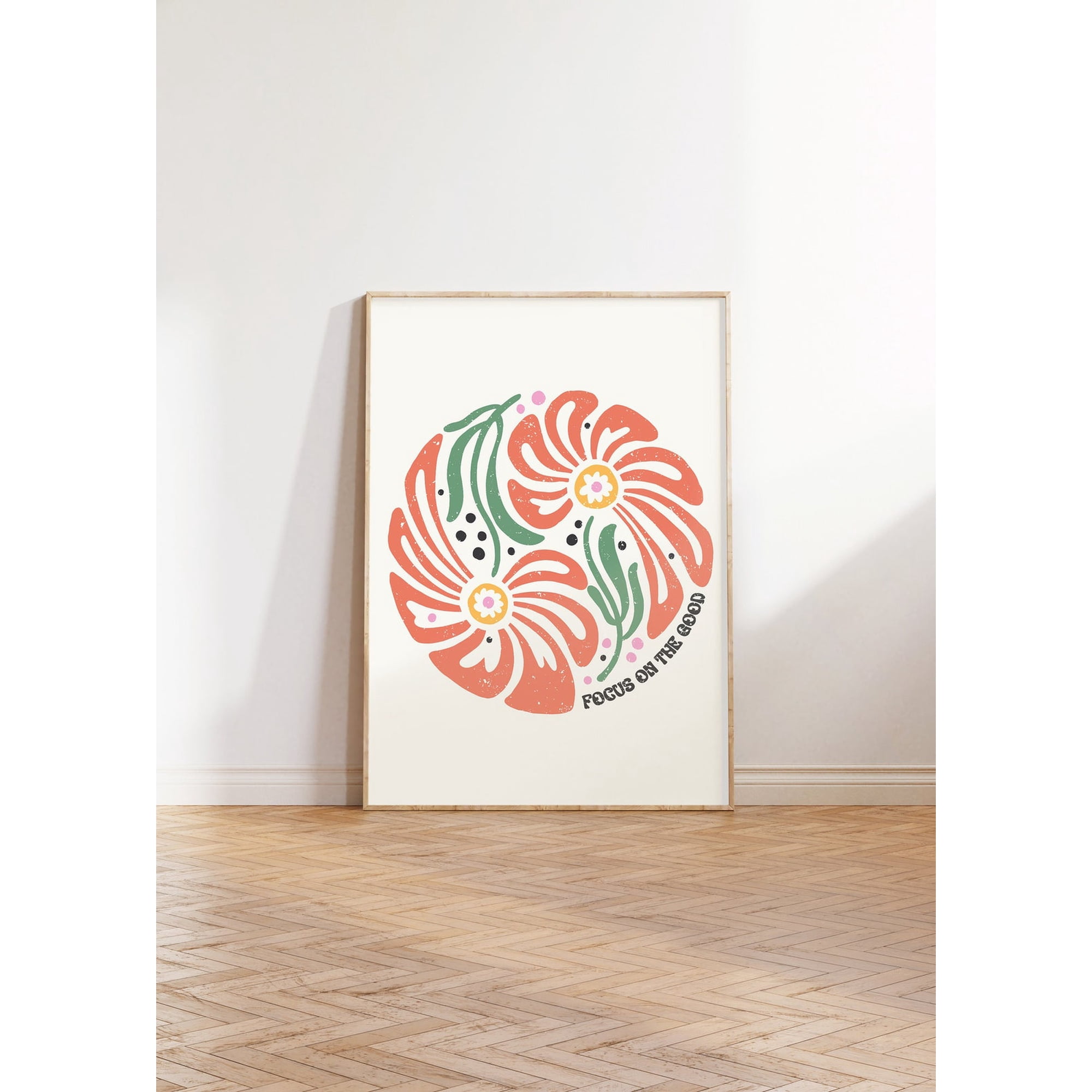 Focus On The Good Self Love Positive Quote Mindful Inspirational Retro Boho Floral Art Unframed Paper Print