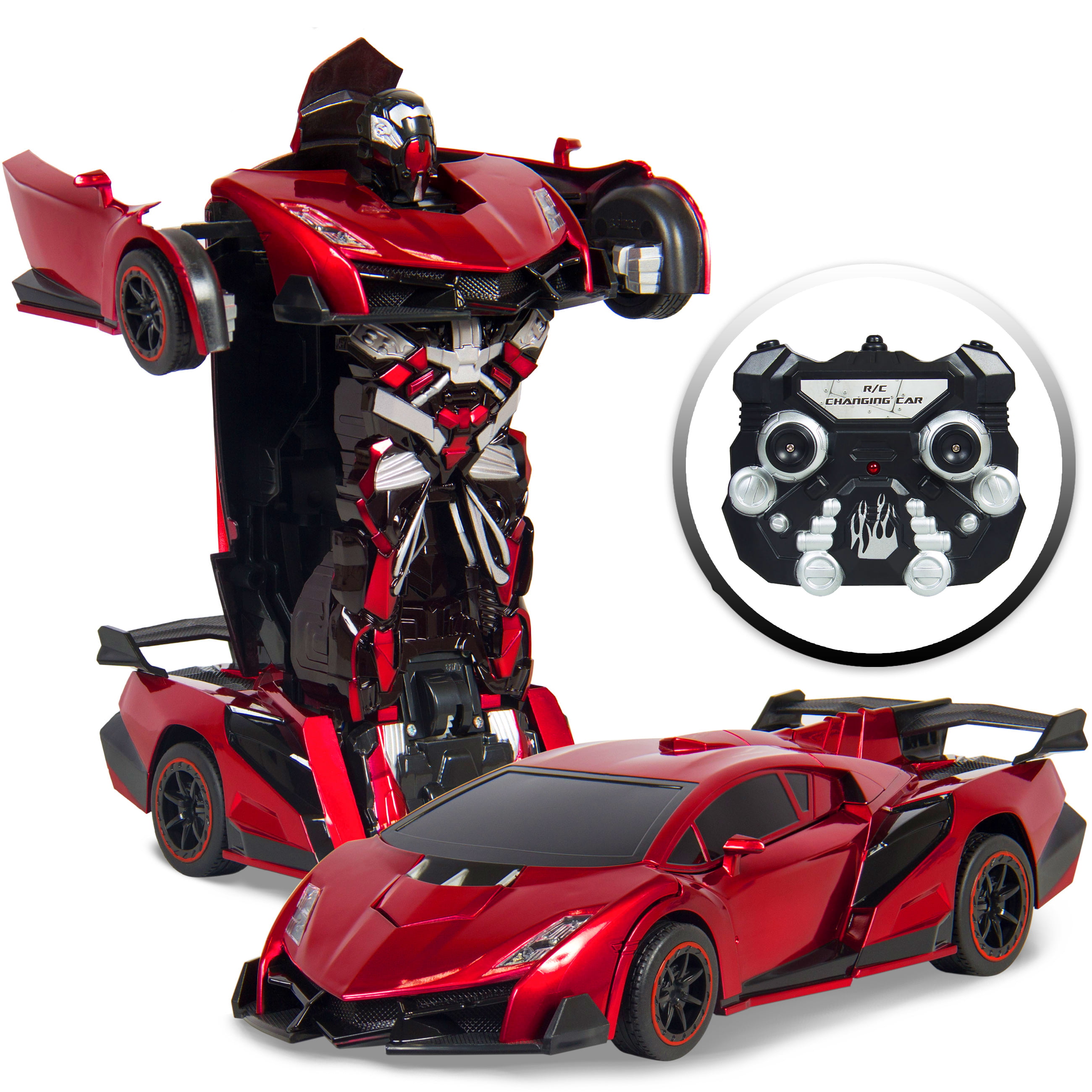Red 2-in-1 Remote Control Transformable Car To Robot Kids Toys Collection 