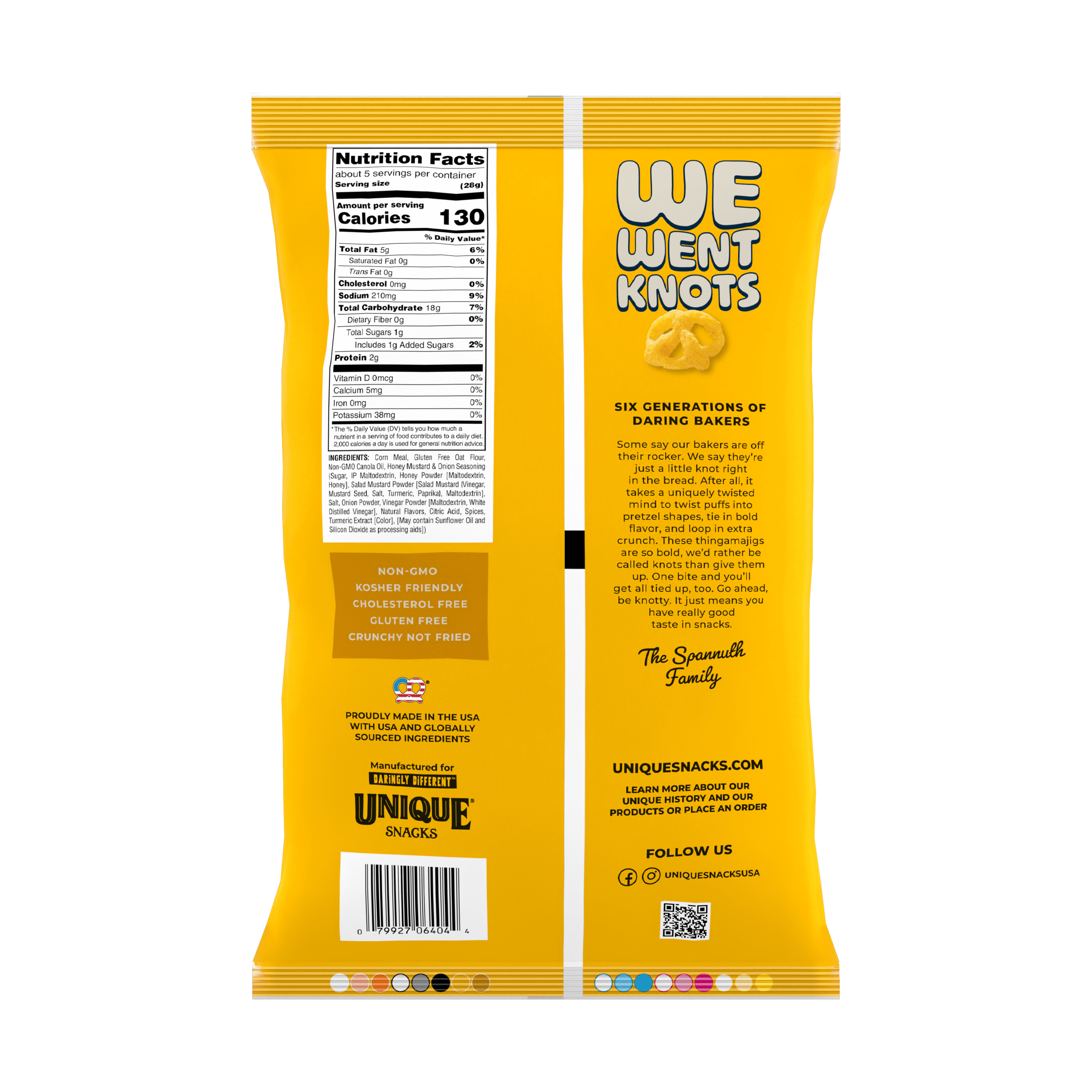 Unique Snacks Gluten-Free Vegan Honey Mustard  Puff Knots, 4.8 Ounce Bag, Pack of 6