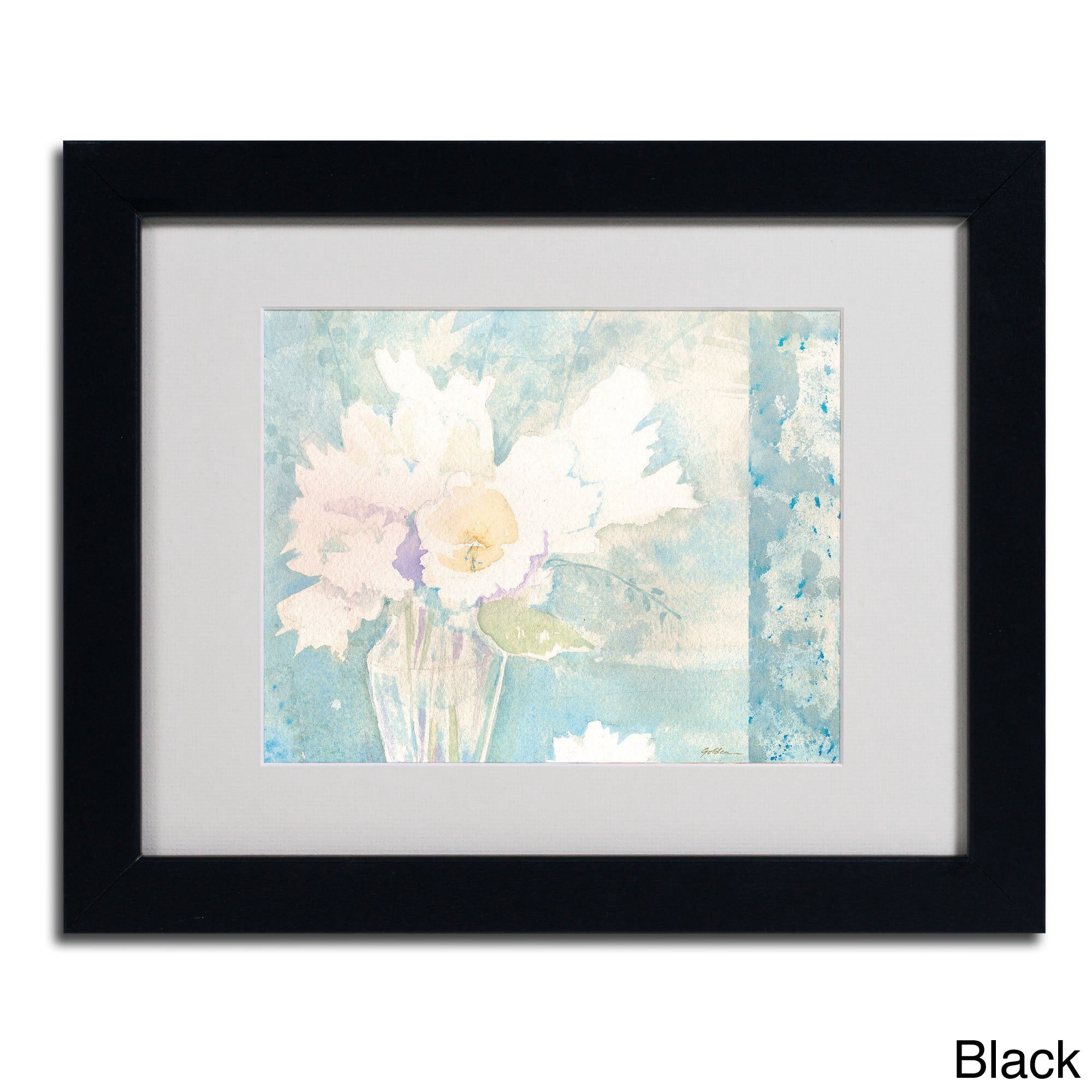 Trademark Fine Art "White and Teal Composition" Canvas Art by Sheila Golden, Black Frame