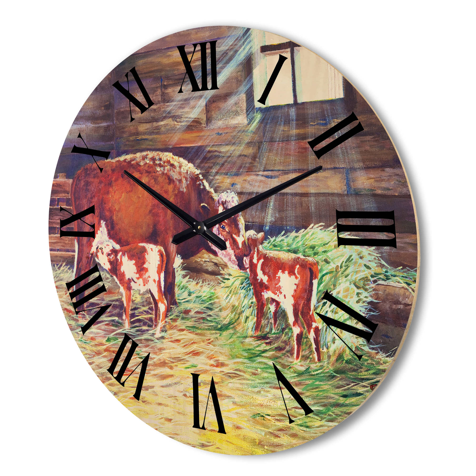 Designart 'Newborn Twin Calves With Cow At The Farm' Farmhouse Wood Wall Clock