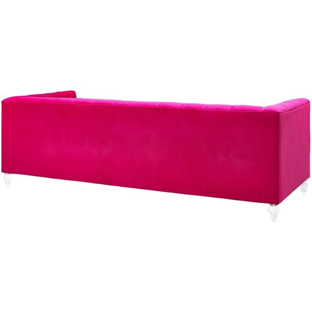 Maklaine 29.35"H Transitional Velvet Upholstered/Acrylic Sofa in Pink
