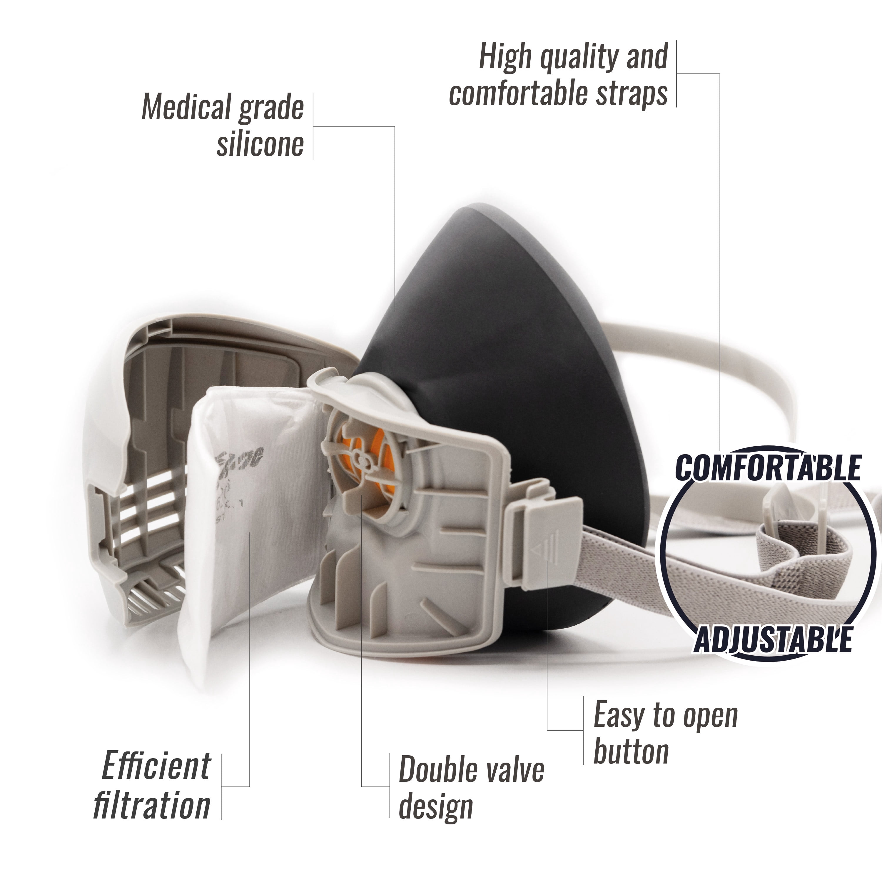 Reusable Respirator Mask with 7 Filters  Half Mask Respirator for Woodworking, Welding, Polishing Painting and Work Protection  Comfortable Quick-Release Headband and Dual Filtration