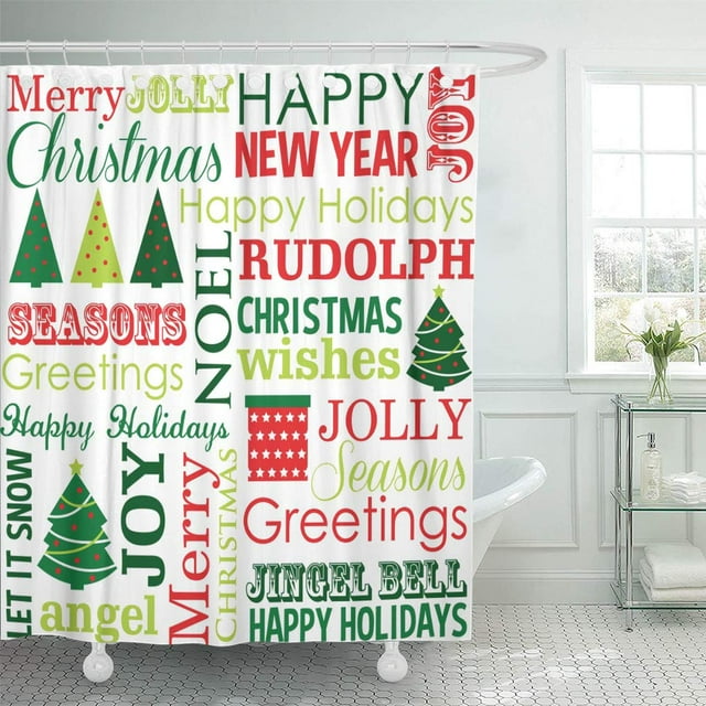Cortina de Ducha ABPHQTO Feliz Navidad Texto Estampado 160x180 cm