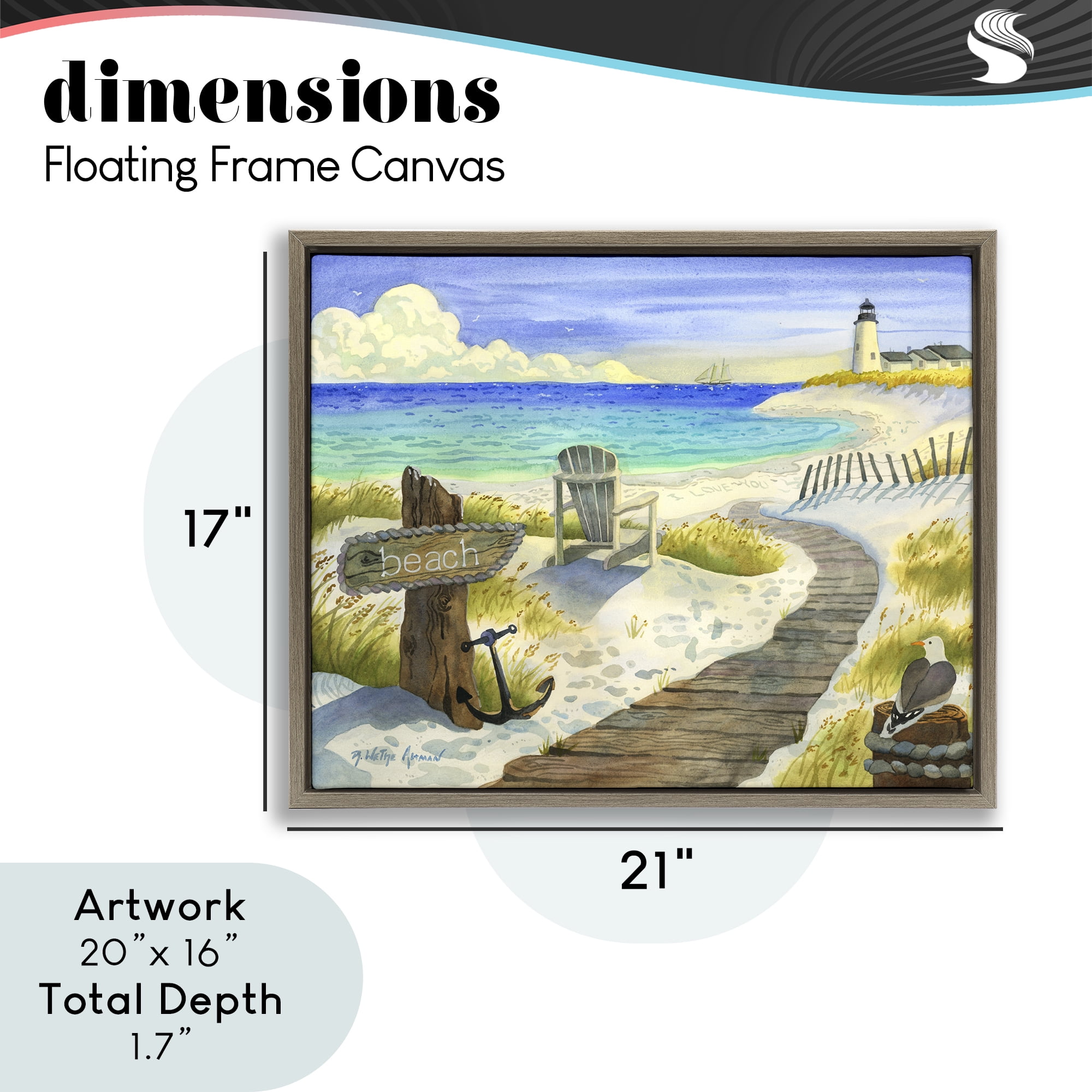 Stupell Industries Boardwalk To The Lighthouse Brown Framed Floater Canvas Wall Art, design by Robin Altman