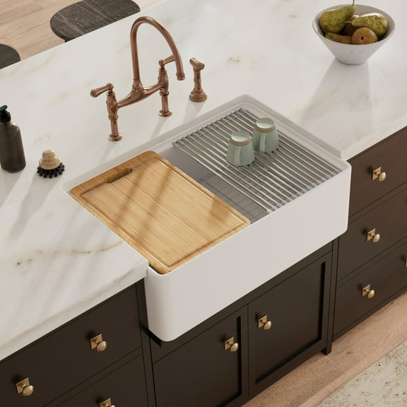 30 x 20 Inch Reversible Farmhouse Kitchen Sink, Apron Front Installation with Single Bowl & Full Accessories