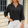 thumbnail image 5 of ATOYSOY Trendy Solid Color Tops Casual Elegant Outwear Fall 3/4 Sleeve Business Tees V Neck Button Pullovers Loose Ribbed Shirts for Women Black L, 5 of 8