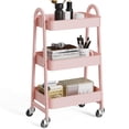 thumbnail image 1 of Carrito rodante utilitario OLIXIS de 3 niveles, metal rosa con ruedas, 1 of 5