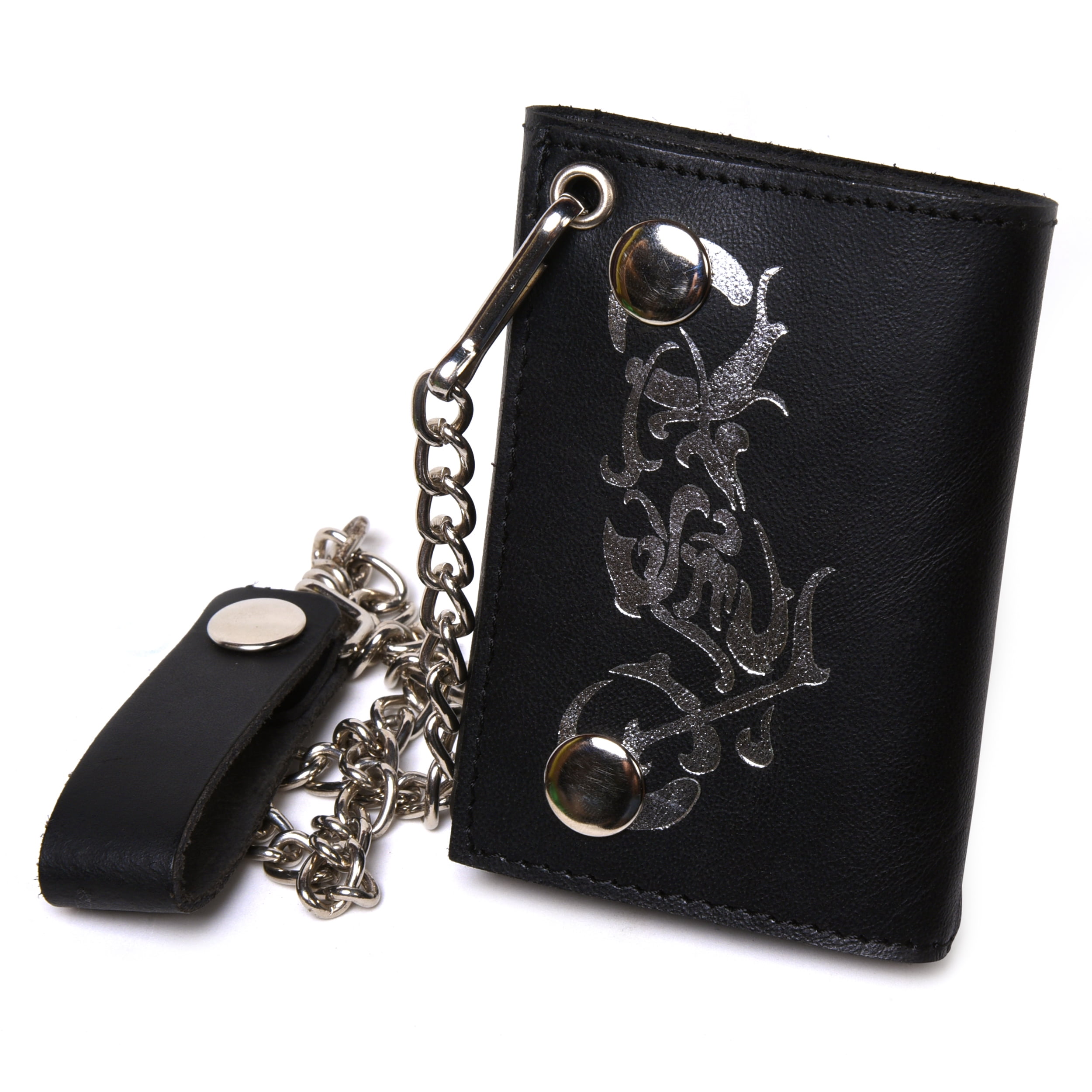 Chopper Cross Genuine Leather Trifold Biker's Wallet ID Card Holder w/ Chain 