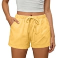 thumbnail image 2 of Resicozy Womens Linen Shorts Summer Casual Wide Leg Drawstring High Waist Beach Shorts Flowy Beach Vacation Pants with Pockets Yellow M, 2 of 5