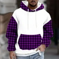 thumbnail image 2 of Momasggi Mens Big and Tall Hoodies Plaid Color Block Long Sleeve Hooded Sweatshirt Fall Winter Fleece Lined Pullover Tops with Pockets Purple M, 2 of 6