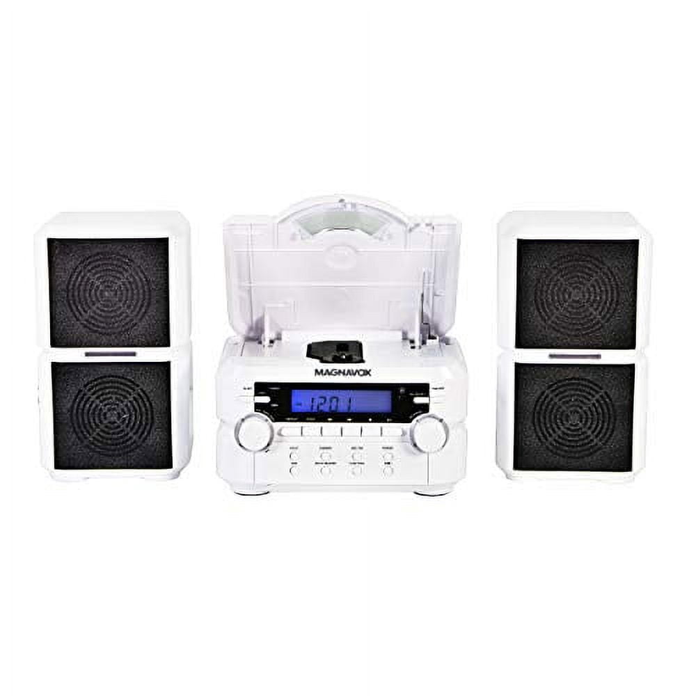 Magnavox MM435-WH 3-Piece Compact CD Shelf System with Digital AM/FM Stereo Radio, Bluetooth Wireless Technology, and Remote Control in White, LCD Display, AUX Port Compatible