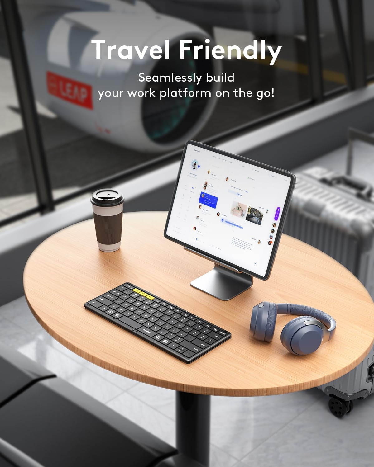 Full-Size Foldable Bluetooth Keyboard, KF08S Wireless Folding Keyboards with PU Leather Cover, Portable Travel for iPhone iPad Smartphone Tablet Laptop, Android Windows Mac OS, Black