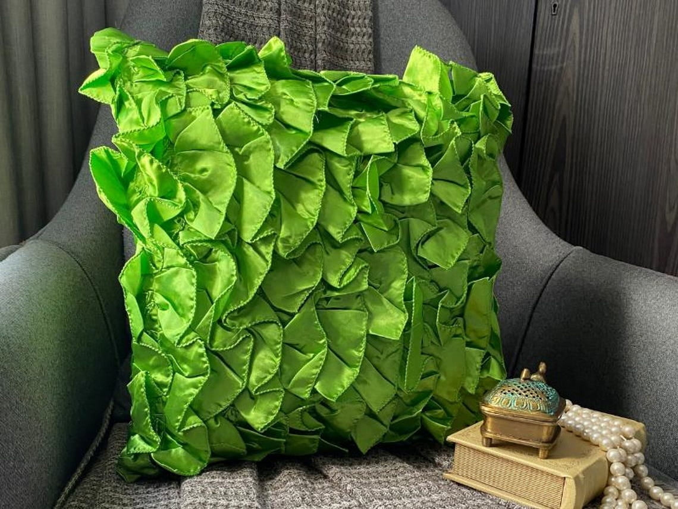 The HomeCentric Cushion Cover Clover Green Pillow Cover Vintage Ruffles Pillow Cover Pack of 2 18x18 inch (45x45 cm) Pillow Cover Decorative Square Satin Throw Pillow Cover Solid-Vintage Clover Green