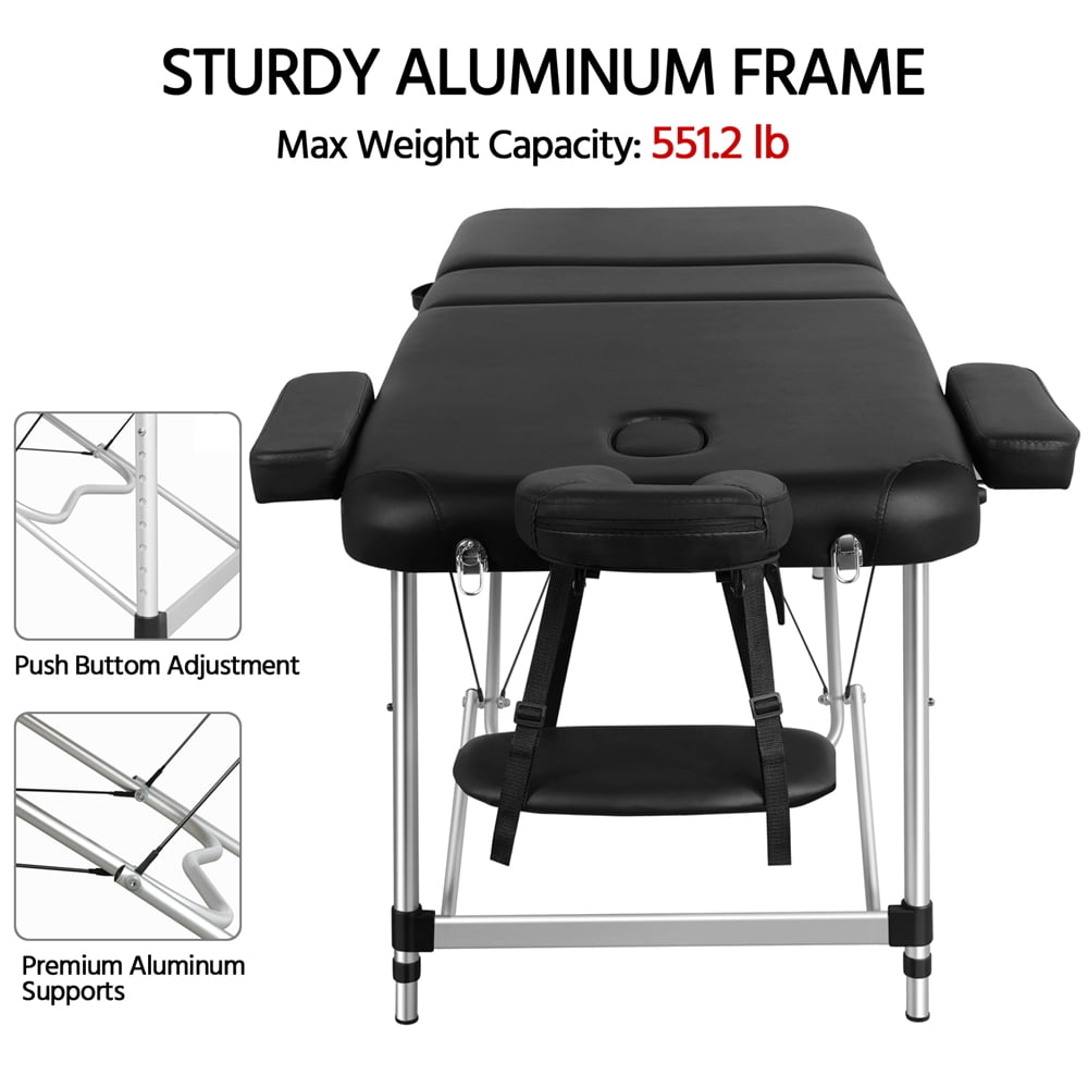 Alden design 3-Fold Adjustable Aluminum Massage Table for Spa Treatments & Tattoos, 84", Black