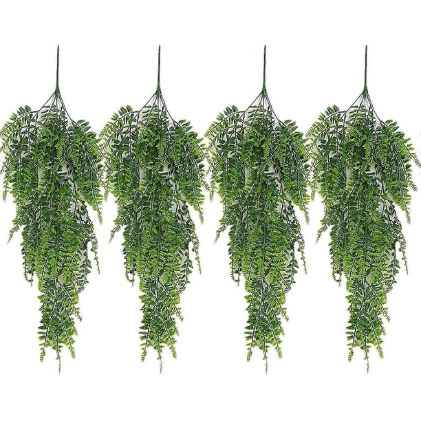 4 Pieces Artificial Hanging Plants Artificial Fern Green Leaves Green Plants Plastic Plants Persian Climbing Plants 80cm for Outdoor Balcony Wall Wedd