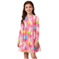 thumbnail image 1 of Robe à Manches Longues pour Filles, Robe Patineuse Tournoyante pour Enfants, Robe Décontractée Ligne A à Col Rond Extensible, Robe de Récital Scolaire pour Filles de 4 à 14 Ans, 1 of 7