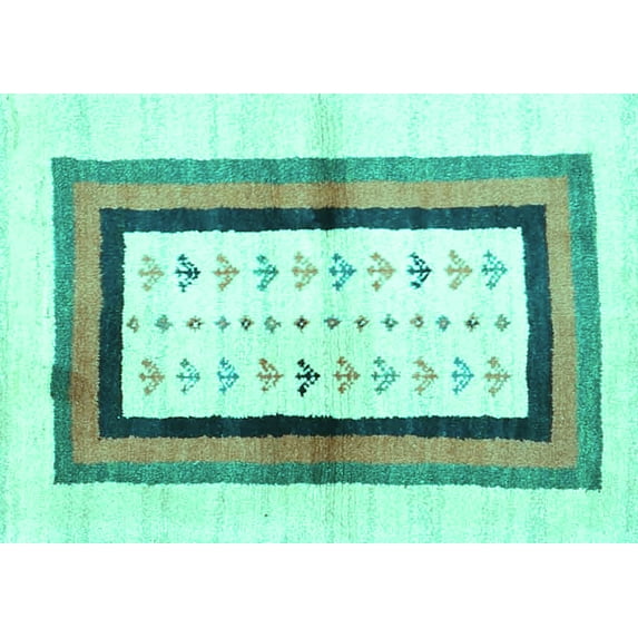 Ahgly Company Machine Washable Indoor Rectangle Abstract Turquoise Blue Contemporary Area Rugs, 7' x 10'
