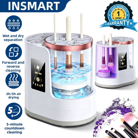 INSMART Makeup Brush Cleaner, 3 IN 1 Makeup Brush Cleaner Machine with Dual-Direction Cleaning, 2H/5H Dryer Timer, Detachable Wash Tank, Touch Control, and 5-Min Quick Wash