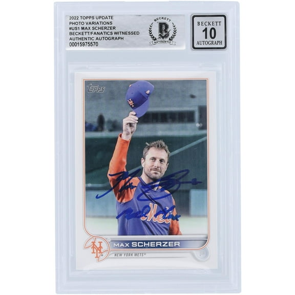 Max Scherzer New York Mets Autographed 2022 Topps Update Photo Variation #US1 Beckett Fanatics Witnessed Authenticated 10 Card with "Mad Max" Inscription - Fanatics Authentic Certified