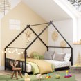 thumbnail image 1 of GUNAITO Full Size House Bed with Safety Rails & Decorable Roof, Black, 1 of 7
