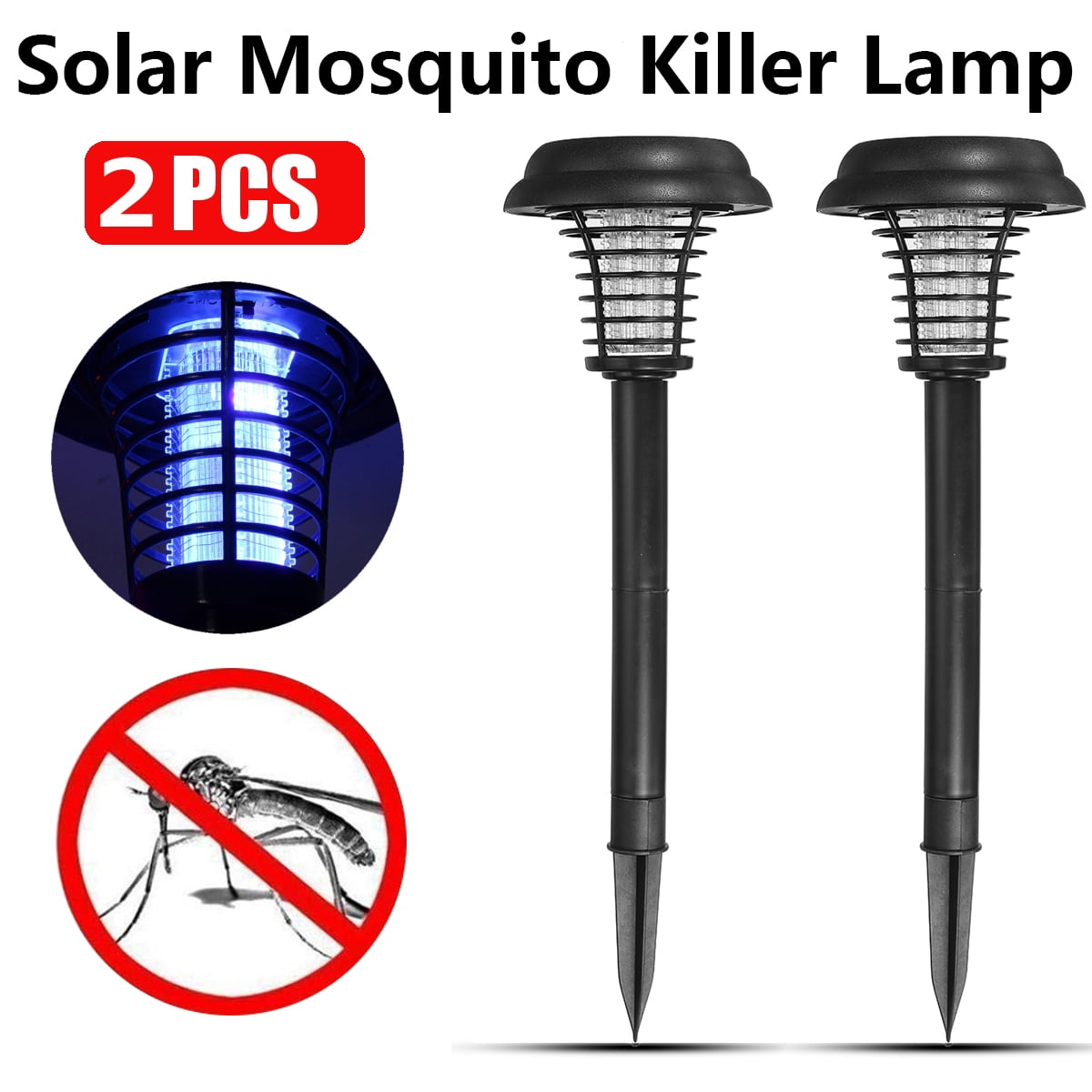 2 LED Garden Lawn Solar Mosquito Killer Lights Insect Pest Bug Zapper Yard Lamps 