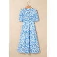 thumbnail image 6 of Elegant Sky Blue Floral V Neck Puff Short Sleeve Flowing Maxi Dress | [ZhiHiMeRi] | (US 12-14)L, 6 of 11