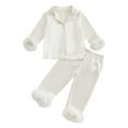 thumbnail image 1 of Odeerbi 2-14 Años Niñas Pluma Pijamas Entallado Solapa Manga Larga Camisa Pantalones Conjunto de Ropa de Dormir Impresa Suave Dos Piezas de Pijama, 1 of 5