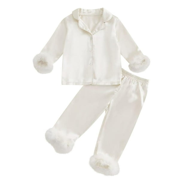 Odeerbi 2-14 Años Niñas Pluma Pijamas Entallado Solapa Manga Larga Camisa Pantalones Conjunto de Ropa de Dormir Impresa Suave Dos Piezas de Pijama