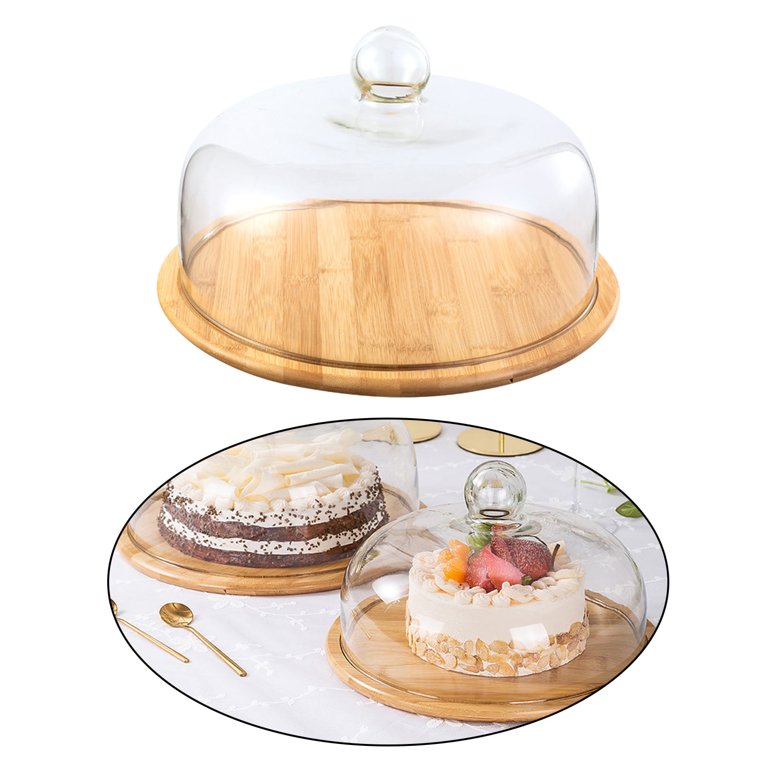 Transparent Glass Cake Pan Tall Feet Cake Stand Glass Cover Bread Pan  Dessert Plate Decorative Display