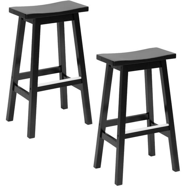 FDW Kitchen Counter Stools Set of 2, Solid Wooden Saddle Stool, Barstools for Patio, Balcony and Kitchen Counter, Black