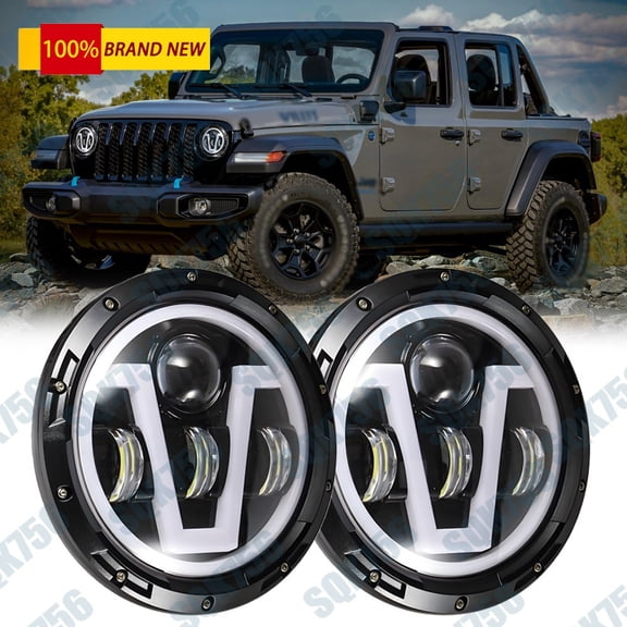 1997-2018 for Jeep JK Wrangler 2025 2PC 7'' LED Headlight Halo w/ Sequential DRL