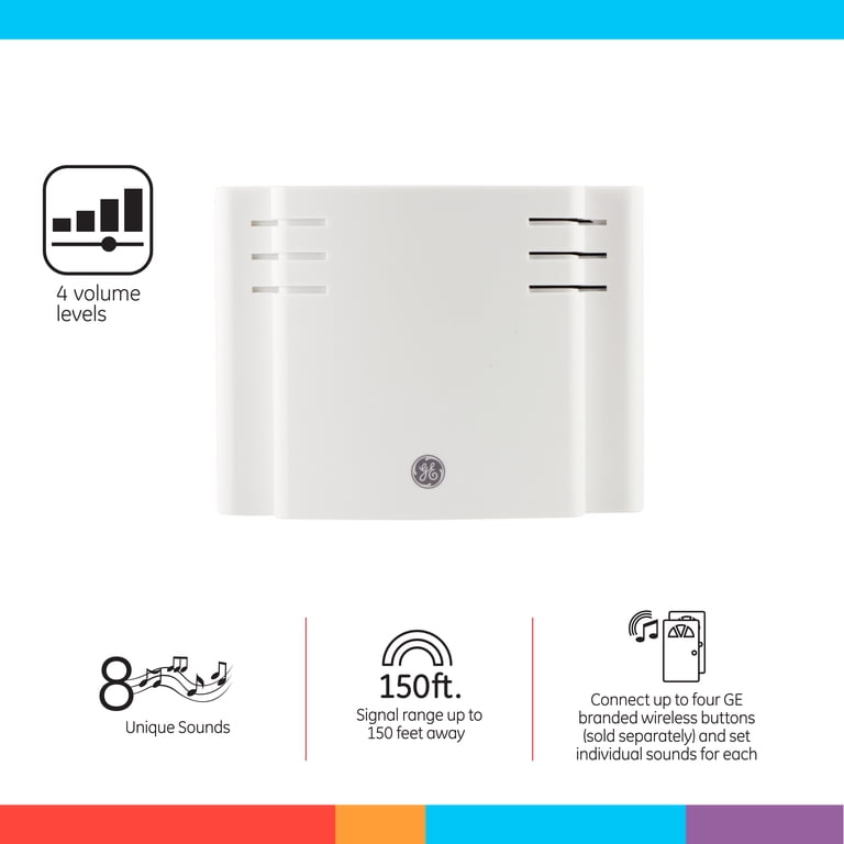 GE Wireless Doorbell Kit, Battery-Operated, 8 Melodies, White photo 2