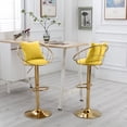 thumbnail image 2 of Velvet Bar Chair Set of 2, Pure Gold Plated Dining Room Chairs with Golden Metal Leg, 360 Degree Rotation Adjustable Height Kitchen Chairs, Suitable for Dinning Room and Bar, Yellow, 2 of 7