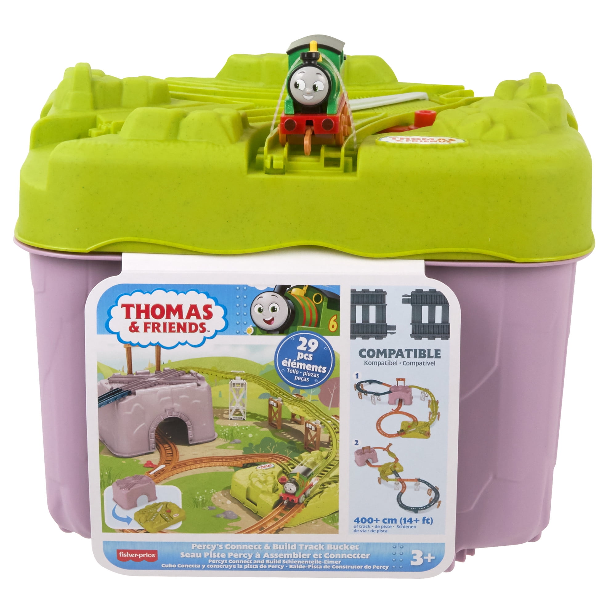 Thomas & Friends Toy Train Track Set, Percy’s Connect & Build Track Bucket, 28 Pieces, Percy Engine