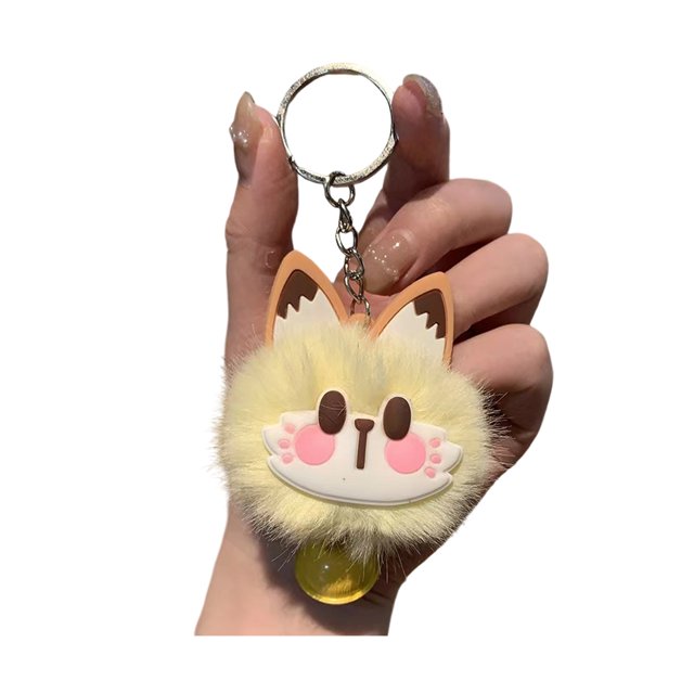 Llavero con cascabel, cara de zorro peluda, huellas de patas rosas, suave peluche, para bolsos, mochilas, accesorios decorativos.
