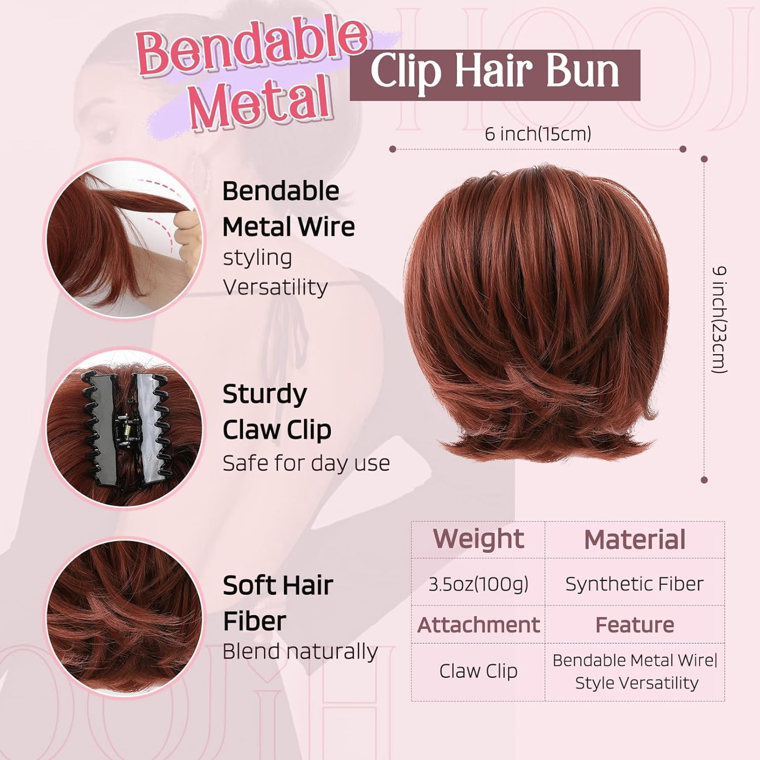 Messy Bun Hair Piece, Claw Clip in Straight Hair Bun 9 Inch Short Ponytail Extension with Bendable Metal Wire Hair Pieces for Women Fake Pony DIY Styles - Medium Brown with Blonde Highlights