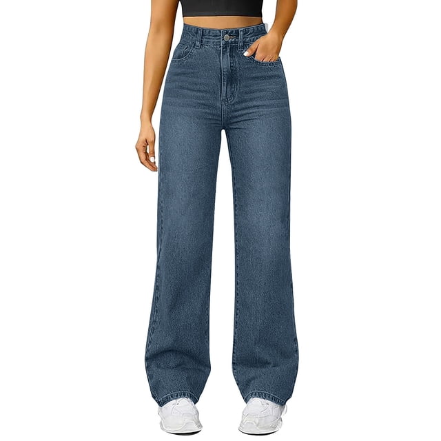 Outfmvch Jeans à Jambe Grand Femme Jeans Barrel Femme Jeans Amples pour Femmes Jeans pour Femmes Jeans Raccourcis pour Femmes Jeans Taille Basse Jeans Taille Haute pour Femmes Bleu 1 TG