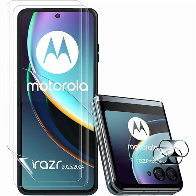 xixishop for Motorola Razr 2025/2024 Screen Protector, 2Pcs Inner Soft TPU Screen Protector + 2Pcs Tempered Glass Camera Lens Protector, Case Friendly, No Bubble Anti-Scratch Film for Moto Razr 60/50