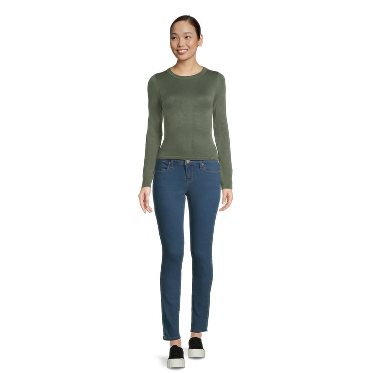 No Boundaries Juniors' Crewneck Waffle Tee with Long Sleeves No Boundaries Juniors' Crewneck Waffle Tee with Long Sleeves