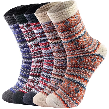 

5 Pair Wool Socks- Thick Soft Wool Socks for women Comfortable and Warm Womens Wool Socks Womens Winter Warm Boot Socks for Women Fashion Vintage Knit Cabin Cozy Wool Socks for Women Men