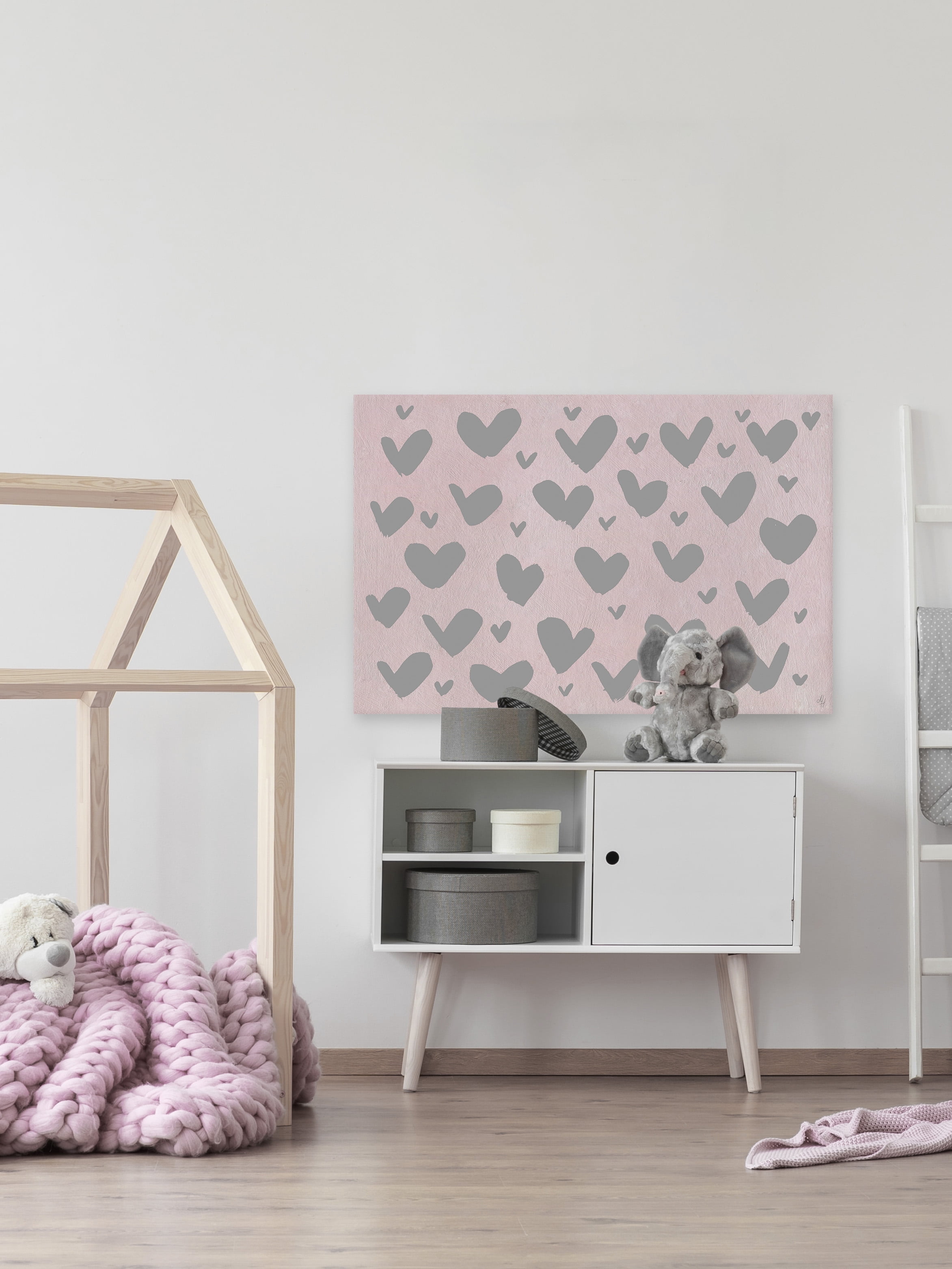 Marmont Hill Pink and Gray Hearts Canvas Wall Art