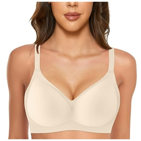 YHGFVOKJ Bras for Women Wireless Small Chest Stretch Gathering with Seamless Underwear No Steel Ring Soft Support Fixed Cup Bra Full Coverage Bras for Women Beige M