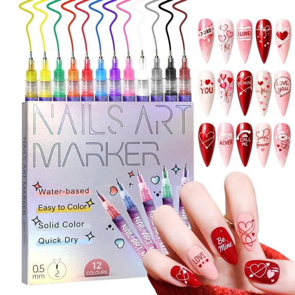 Cosgrinch 12 Color Nail Art Pens Set - 0.5mm Fine Tip Nail Polish Drawing Pens, WWaterproof Quick-drying for DIY Nails Art Design Manicure Tools