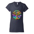 thumbnail image 2 of Wild Bobby Colorful Mushroom Retro Puff Print Fashion Women’s Standard V-Neck Tee, Navy, Medium, 2 of 6