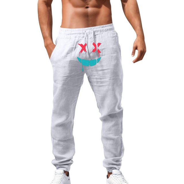Zszcpp Men'S Linen Pants Cool Cropped Long Simple Cartoon Softable Print Handsome Trousers Casual Trouser